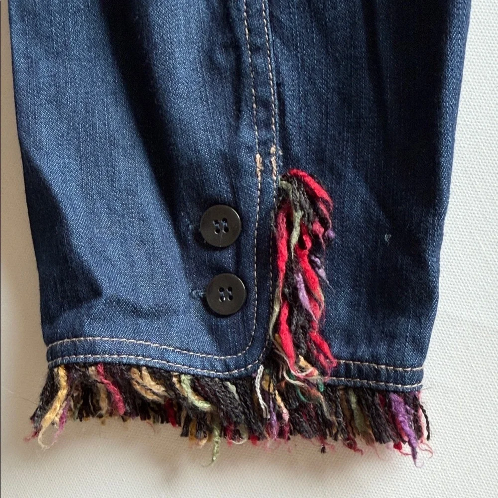 Koret Denim Jacket Fringe Trim Indigo Boho Jean Jacket Womens XL